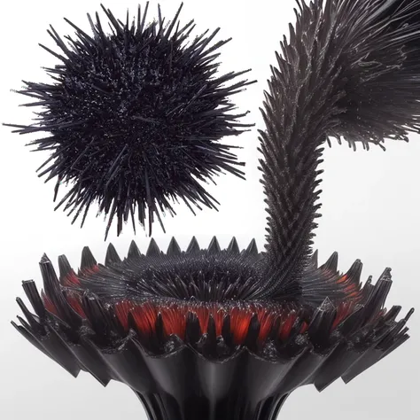 ferrofluids in background {x} Close-up photo of black sea urchin on white background, full of ferrofluid, ferrofluid, drooling ferrofluid, made of ferrofluid, ferrofluid oceans, ferrofluid armor, ferrofluids, drooling ferrofluid. , Sharp  skin, Sharp , fer...