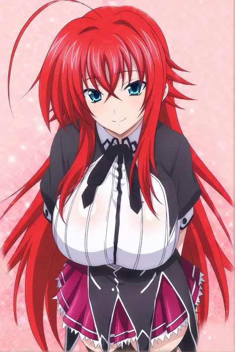 masterpiece, best quality, amazing quality, very aesthetic, absurdres, newest, best quality, anime screencap, anime colored, (detailed eyes:1.2), ri4as-dxd, 1 girl, rias, red hair, huge ahoge,very long hair,blue eyes, deep ocean blue eyes, crossed bangs, h...