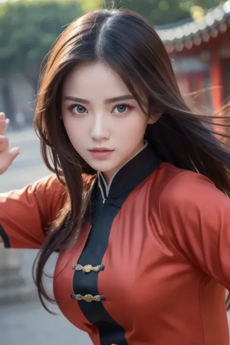  top quality , masterpiece,  high resolution,  1 girl,  china dress,  super gorgeous face , Super gorgeous eyes,  Super Gorgeous Hair , Kung fu fighting