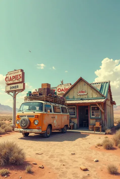  Diner in the desert　A van with a lot of luggage