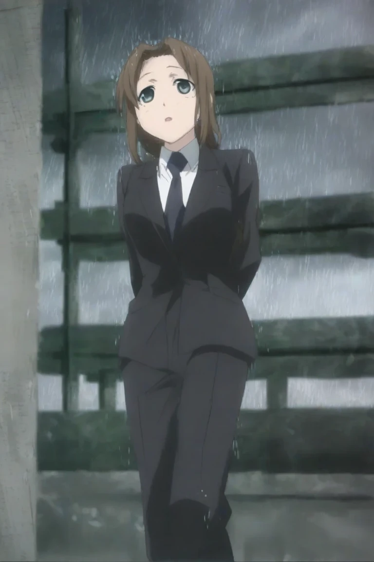 (((What happens when it rains?))) (((rainが降るとどうなりますか？))) ((rain)) ((The girl is wearing a suit))