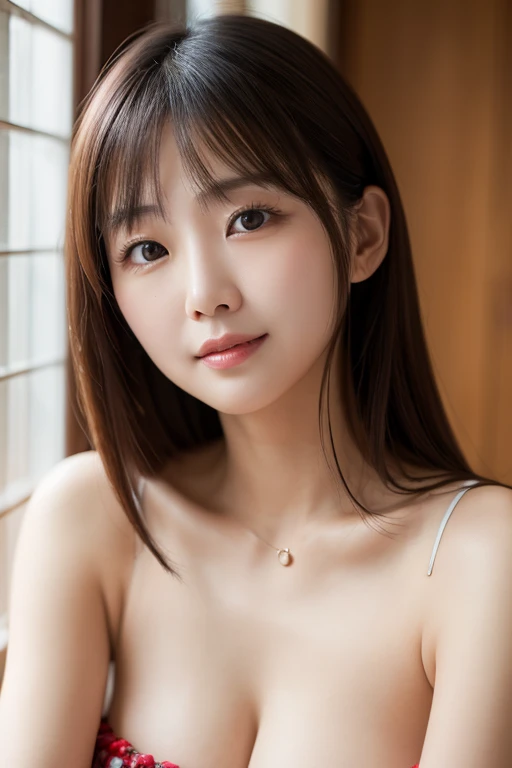  masterpiece,TOP QUALITY, The face of a beautiful Japanese woman in her early 30s, cleft breast, upper body