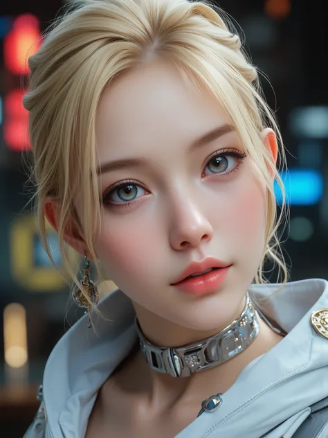 The fine sci-fi blockbuster art of a charming white woman、Golden Horse-Haired Woman。Her intense gaze and discerning features capture the screen。 High detail，Immersive， Dazzling colours，Futurist Technology。