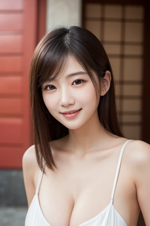  masterpiece,TOP QUALITY, The face of a beautiful Japanese woman in her late 20s, cleft breast,realistic skin texture, upper body,smile