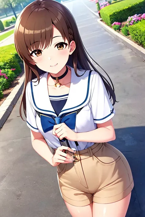 masterpiece, TOP QUALITY, high resolution,8k,4K, beautiful,1 girl,Alone,brown hair,long hair, brown eyes,Minami Nitta, clavicle, is standing, cowboy shot, highest quality, highest quality, very detailed, high resolution, expensive resolution, high resoluti...