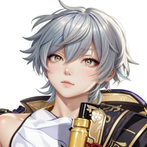 Close up of a person holding a bottle with liquid, Genshin Impactのキャリング, Genshin Impact&#39;s Zhongli,  Mischievous Smile,  Taisho Romance,   Genshin Impact character  , A proud smile, Reims, masamune shiro, Hajime Yatate, portrait gap moe yandere grim dar...