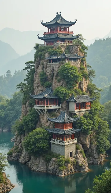 A small mountain package，The small earthen bag is divided into three layers，has Ming dynasty city towers, bunkers, and cottages on every floor，The upper floor is an ancient Chinese palace building，The middle floor is an ancient residential complex，The lowe...