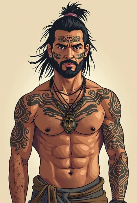 a vector image, a man from a tribe with tattoos on.