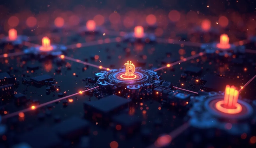 Design a graphic that depicts a network of interconnected nodes, each symbolizing different cryptocurrencies like Bitcoin, Ethereum, and others. The nodes should be glowing and connected by glowing lines, representing the decentralized nature of the crypto...