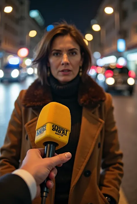 40 year old Israeli woman with Modern weapons typical of the Israeli army , A little fat, Short hair,Long coat Brown coat with fur collar, gold colored women's leather shoulder bag,Carrying modern weapons typical of the Israeli army , Zoom camera, front vi...