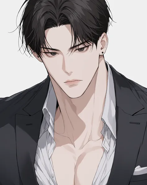 ( illustration, 2D, Top Quality,  delicate line drawing , super high definition, Sophisticated face,  white background with nothing)
personnel: 1 man,
age: 29 years old,
appearance: Handsome,  handsome,  black hair,  black eyes ,
appearance: young, big phy...