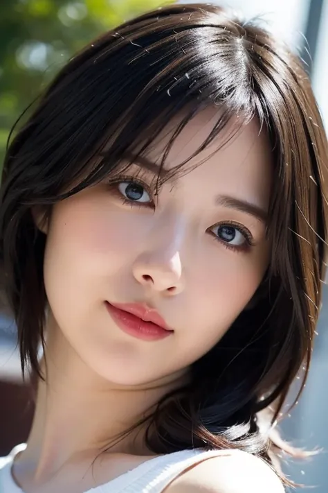 (In 8K, top quality,   masterpiece:1.2), (realistic, Photorealistic:1.37), very detailed,   natural light, medium breasts,   How to hide your nose and mouth with both hands, 1 person,   35-year-old woman  ,     black hair,   short hair, (  looking up from ...