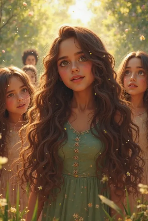 Girls standing surprised by seeing the long brown hairs of Ayesha 