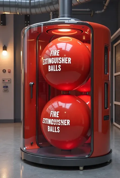  3 fire extinguisher spherical balls in a container that has fire sensors (put a name "fire extinguisher balls" jn the ball) make it portable and the container can be attached to the wall