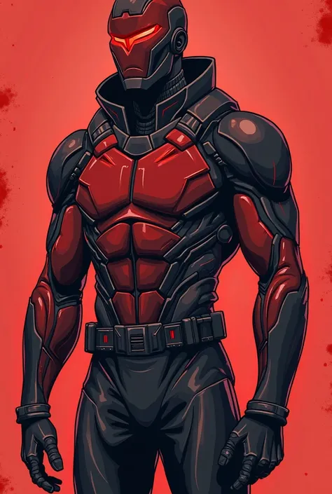 a close up of a cartoon of a man in a suit, concept art inspired by Kilian Eng, trending on polycount, sots art, black and red armor, black and red reflected armor, black and reddish color armor, new costume concept design, full body x-force outfit, high-t...