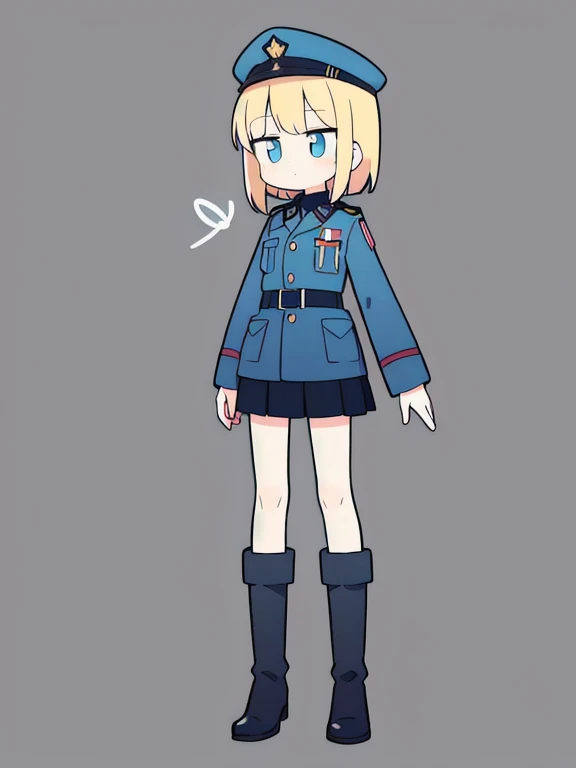 ((True best masterpiece, Ultimately perfect quality, Extremely delicate details)), A skinny soldier girl, Blonde, Blue eyes, Putting on a military suit, Jacket, Military cap, Dress shirt with tire, Skirt, Boots, Uniform during cold war era, USSR officer, S...