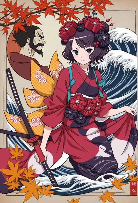 mugen \(samurai champloo\), Red of Autumn Leaves, Ukiyo-e, Katsushika Hokusai,