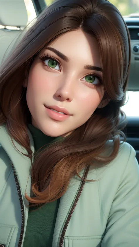 arafed woman with long brown hair and green jacket in car, 3 0 years old woman, 30 years old woman, magdalena radziej, ekaterina, anastasia ovchinnikova, angelina stroganova, 30-year-old french woman, kaitlyn michelle siragusa, profile image, vannessa ives...