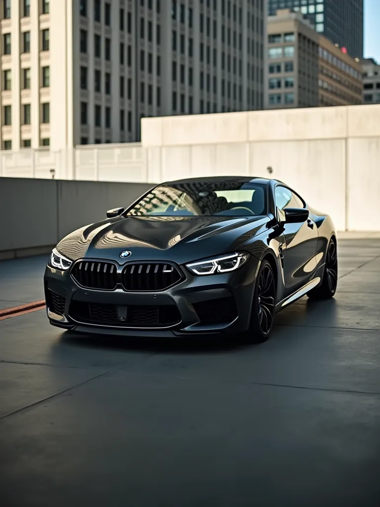 Black BMW M8 parked
