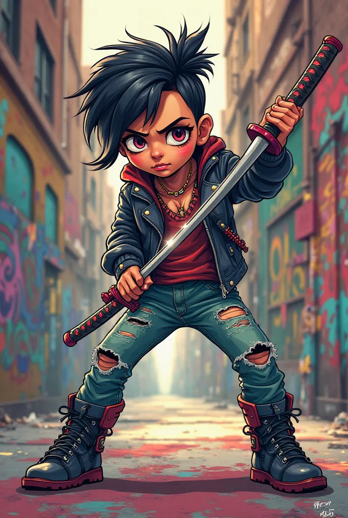 Cartoon of graffiti girl with a katana