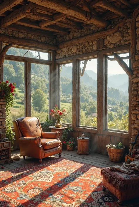 A realistic image of the interior of a small house lost in the countryside