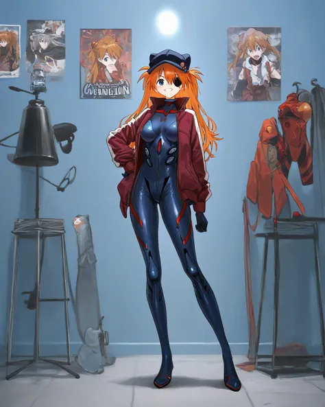  top quality,    masterpiece,     748cm style  ,          cute poster  、    8k Wallpaper、   、  high detail、、            absurd,     latest,                 Neon Genesis Evangelion、 woman 1 person、   Su Long Aska Langley、orange hair、     blue eyes、    eye p...