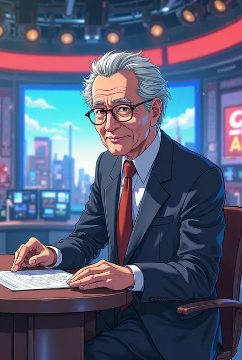 Generation of a 60-year-old male broadcasting station reporting on television , Anime Style