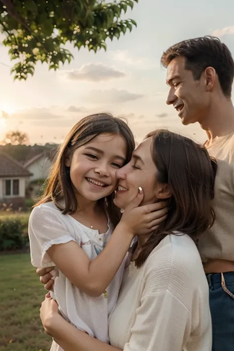 I want an animated picture of a very harmonious atmosphere of family happiness on a sunny morning