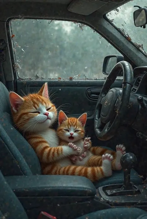 A cat with his wife in car ans he aas dead in car acsedint and his little babay was crying 