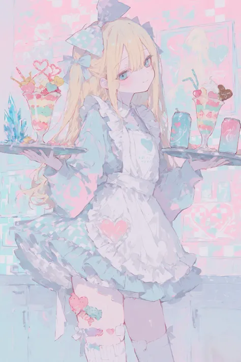illustration, best quality, dramatic lighting, 00118_illu
,r17329_illu,usnr,masterpiece, best quality, 8k, highres, ultra-detailed,HDR, UHD, illustration, best quality, pop art,
,1girl, long blonde hair, blue eyes, hair bow, cute maid outfit, frilly dress,...