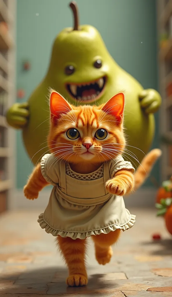 mother cat (orange cat, dressed apron) dikejar monster pare