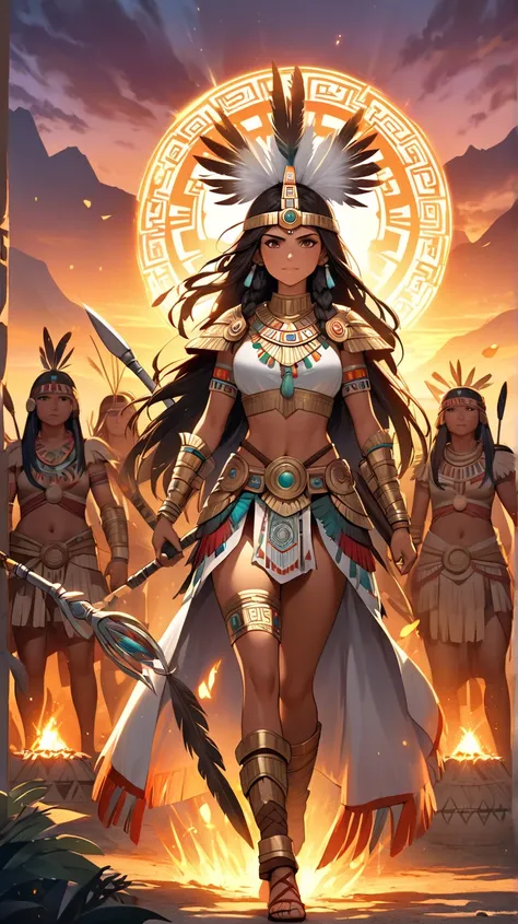 Of course! Here's a prompt to create a powerful and dazzling image of an Aztec warrior:

---

**Prompt:**  
"A beautiful and sexy woman , with strong and exotic features, wearing elaborate and ornate Aztec warrior armor. The armor is golden with silver det...