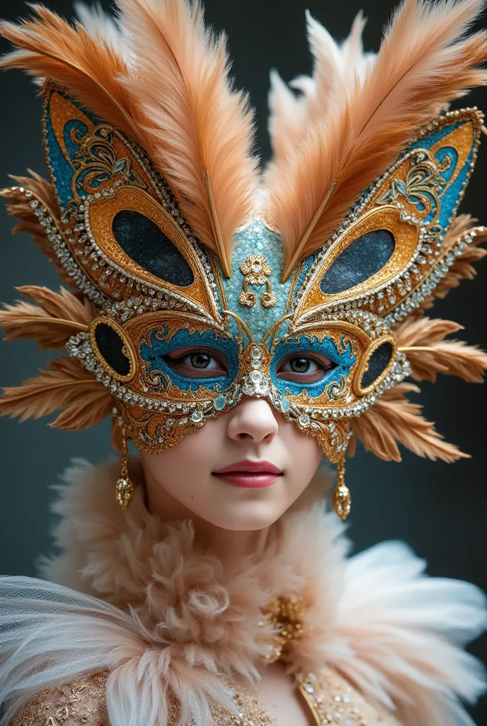 TEST CASE, a large exotically gorgeous butterfly Venetian-themed mask made of stunning feathers and colored gloss ceramic with gloriously glittering crystal diamond chips, beautiful fine gold filigree, a few small dangling crystal diamonds on an elaborate ...