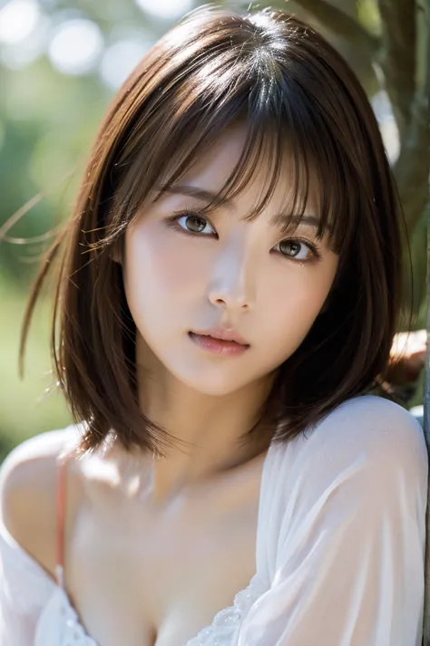 high quality,超high resolution,、1 person,whole body、Shiny brown hair,(8k, 4K、最high quality, high resolution, 超high resolution:1.1)、Short Bomb Hair、Cool Look,staring at the camera, beautiful skin、、 Reveals Cleavage、whole bodyの画像、 realistic, finely, high reso...