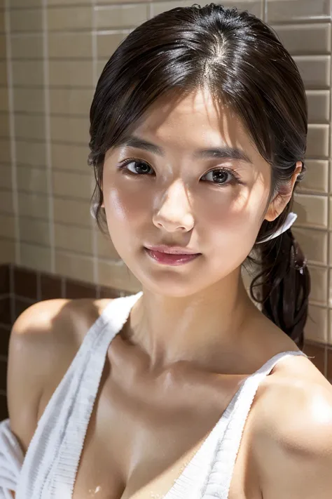 { small tits:1.2｝、{Zuo々Nozomi:1.5}、Japanese actress、Age 35、bath towels