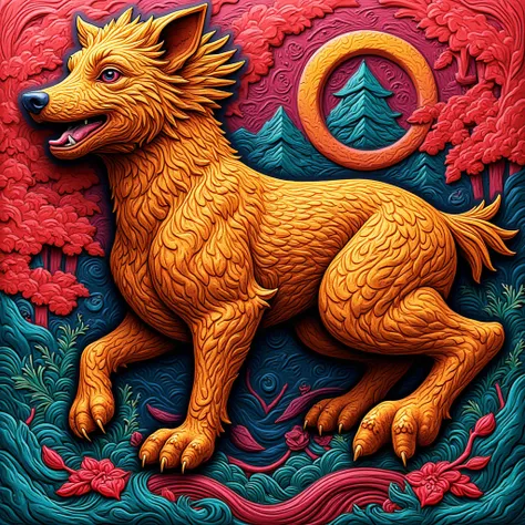 NFT 3d woodcut colorful flashy animal