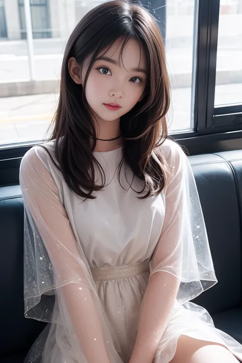 ( masterpiece, TOP QUALITY:1.2), 16k, s, 85mm, Official Art, RAW photo, Confused,  white dress shirt,  cute face , close,  upper body, Viola Lace,  Gardenia ,  beautiful girl,  school uniform, (navy pleated skirt:1.1),  Tighten Your Waist ,  thighs, Short ...