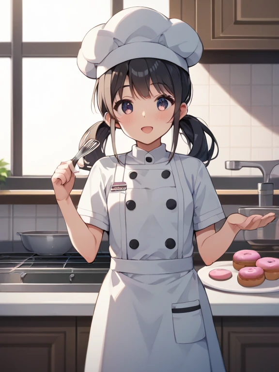  score_9,  score_8_  up the side ,  score_7_  up the side ,  score_6_  up the side ,  score_5_  up the side ,  score_4_  up the side ,  source_Anime, tag1,  tag2, nsfw，  uncensored， Standing in Front of a Kitchen with Extensive Pastry Utensils 、A cute and ...