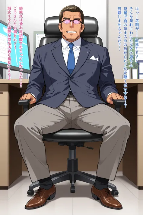 1 men, macho Japan mature daddy, BDSM, office, open leg, mind control chair 