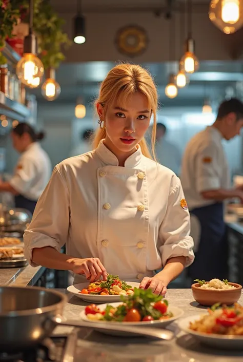 blackpink rose prepares a meal at a restaurant

