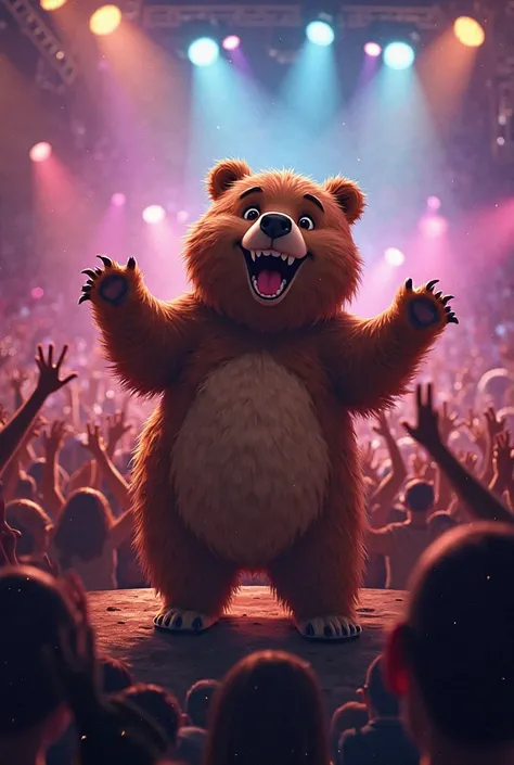 the bear is delighted at the rock concert rejoices