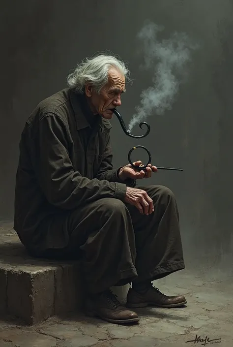 A lonely old man smoking something round and round telling me 