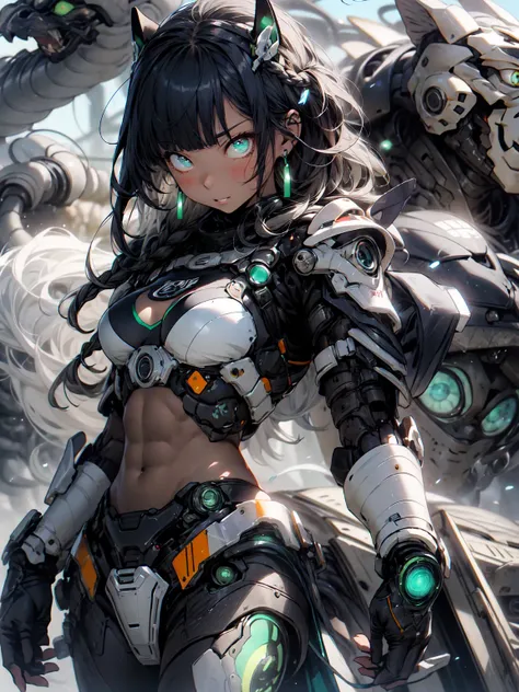 realistic、（ masterpiece、TOP QUALITY、TOP QUALITY、very well detailed、fractal art、 most detailed、（ abstract background：1.5）（1 girl）、Kamimei、（blue long hair ）、（puppet、Glowing green eyes、pale skin、 Lantern、 long hair、  dull bangs、 braids、Big Breasts、toned abs、）...