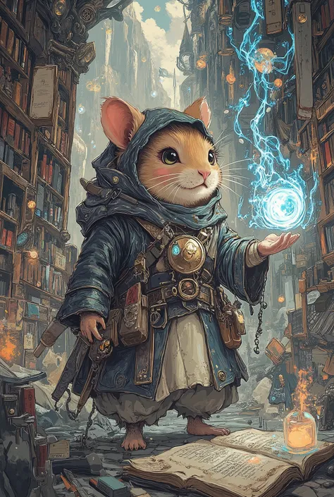 Hamster mage,  masterpiece, best quality, Super Detail,an epic,4K,mystical library ,  wears a magical robe, In fantasy art style,  cinematic light , ultradetailed,  8k resolution ,( beautiful, detailed:1.1) , (complicated, detailed:1.1),( adventurous :1.1)...