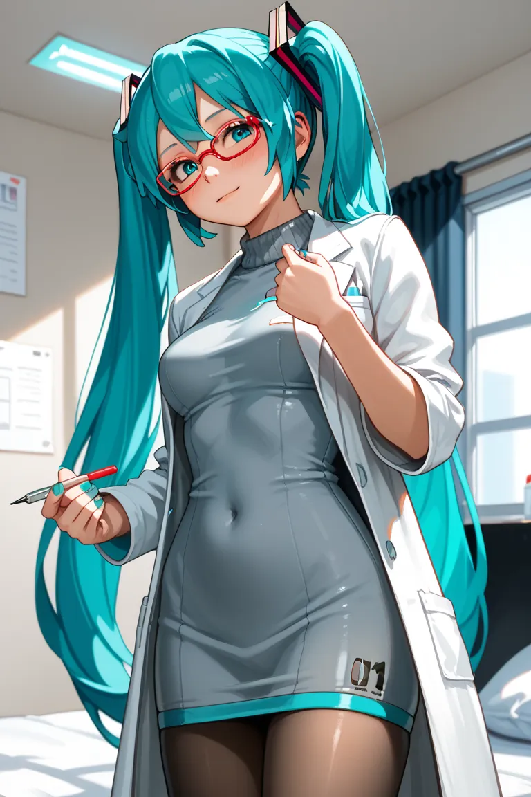 (TOP QUALITY), (8k detailed), ( masterpiece), masterpiece , 1 person , woman ,  Hatsune Miku ,  turquoise hair  , twin tails  ,  attractive face ,  create a perfect body line  , Hot body  ,  exact finger , Light effects ,  Hatsune Miku , scene  , The blue-...