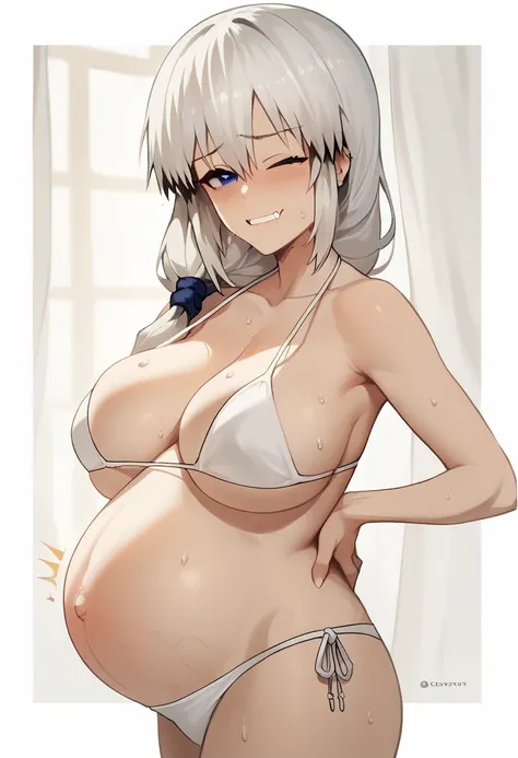  bigger breasts、 long breasts、、sweat、In the heat、Long white hair、 braiding 、Uzaki_、( can see her whole body)、( white bikini)、Breasts tucked into a bikini、 troubled face、 eye closed 、is standing、
{TOP QUALITY}, {so beautiful}, {very well detailed}, { best i...