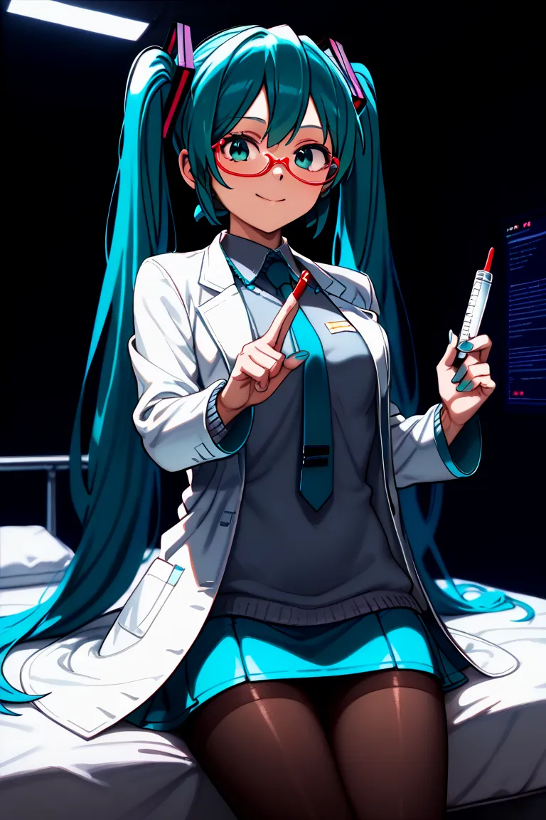 (TOP QUALITY), (8k detailed), ( masterpiece), masterpiece , 1 person , woman ,  Hatsune Miku ,  turquoise hair  , twin tails  ,  attractive face ,  create a perfect body line  , Hot body  ,  exact finger , Light effects ,  Hatsune Miku , scene  , The blue-...