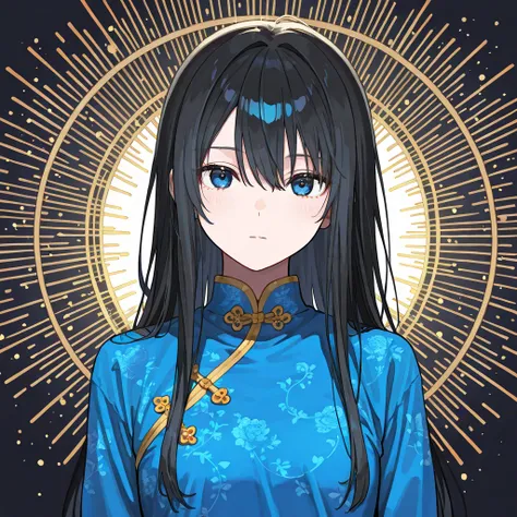 black　 long hair　male　 blue eyes（Thin）　Chinese clothing