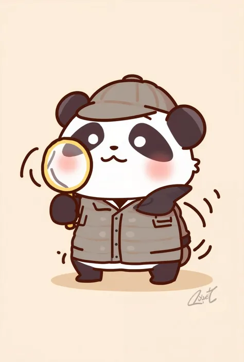 ( masterpiece:1.2, best illustration),8k16k, wallpaper,(panda detective:2.0),( I'm looking at the magnifying glass:2.0),(My eyes look big on the magnifying glass ),(He's wearing a detective costume :2.0),( minimalist:2.0),( cute:1.6),( anime artwork:1.6)...