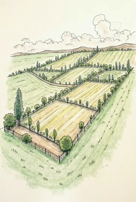 draw (in handmade style) a hypothetical farm containing the following items:

• Rio

• Ciliary cell mass 

• Legal reserve (rl) 

• Permanent preservation area (app)

• Areas with a slope greater than 11% (place level curve)

• Hills

• Fruit orchards (pla...